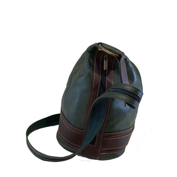 Caterina Italian Leather Bucket Bag Backpack Green Brown main image 5